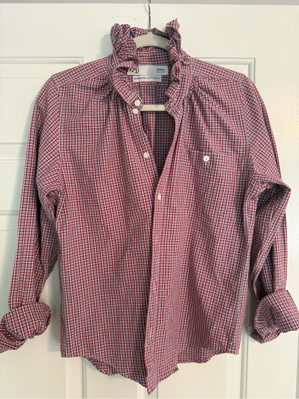 KMJ Guarantina red white and blue Plaid Long-Sleeve Button-Down Shirt